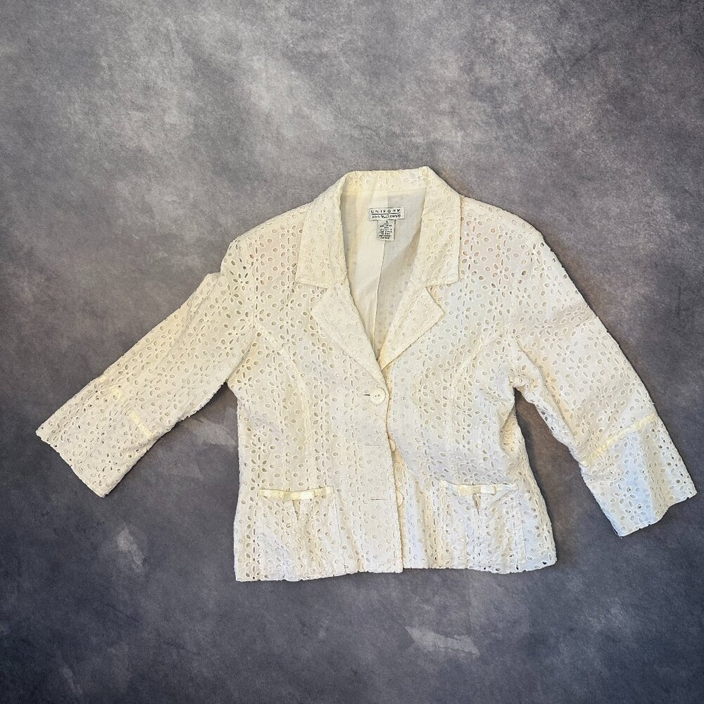 Uniform by John Paul Richard Size 10 White Eyelet Jacket with Ribbon